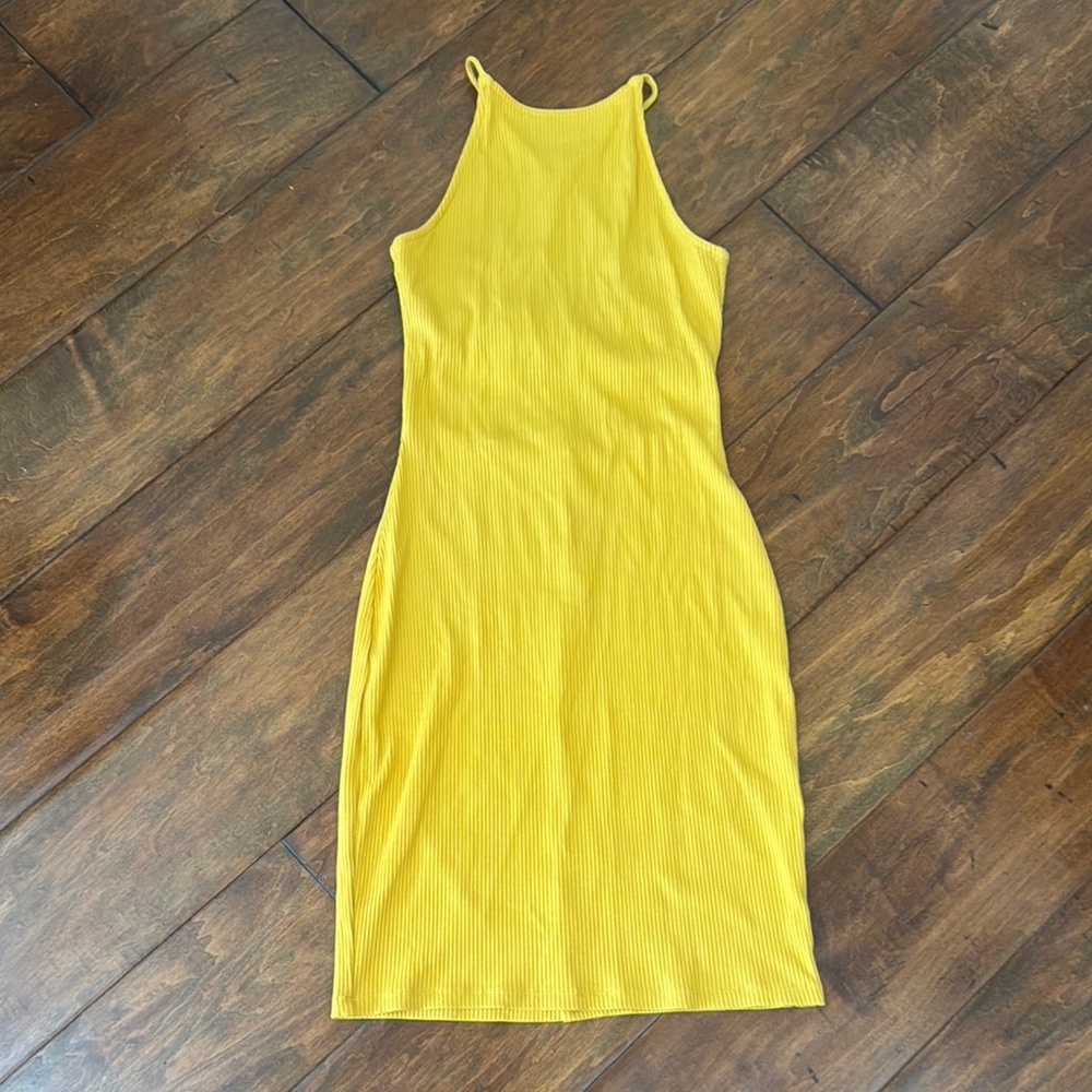 H&M Small Yellow Halter Bodycon Midi Dress